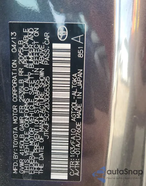 2013 Toyota Scion Tc from USA, damaged, VIN JTKJF5C72D3065325